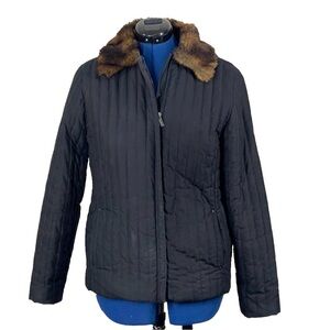 Vintage 90s Ralph Lauren Coat Womens Small Black‎ Faux Fur Collar Quilted Jacket